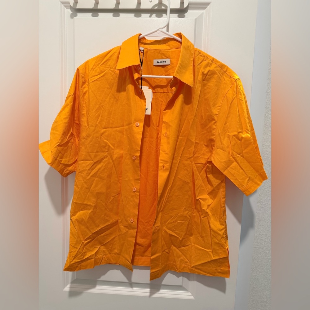 NWT Sandro Orange Short-Sleeve Button-Up Shirt